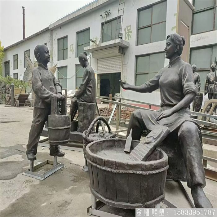 洗衣服主题雕塑 家庭和谐场景铜雕塑 (1)